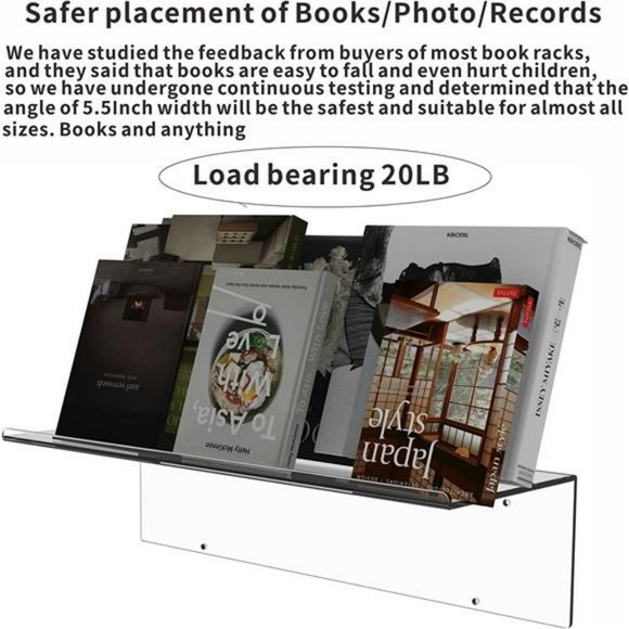 15.8" Acrylic Floating Wall Ledge Shelf, Wall Mounted,  5MM Thick, Set of 2 - Picture 6 of 6